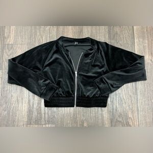 Forever 21 Black Velour Cropped Zip-Up Jacket | Size L